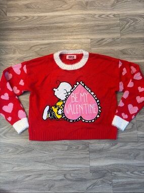 Peanuts Red Sweater with Pink Heart Graphic